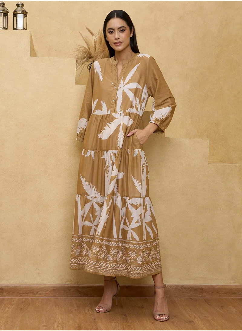 كوتور لابس Beige White Linen Midi Dress with Lining