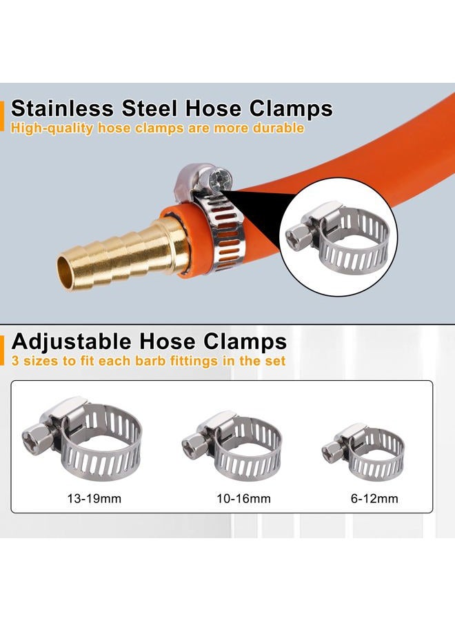 Ailbiuko 26PCS Brass Hose Barb Fitting,Barb Splicer Mender Hose Fittings 3/16" 1/4" 5/16" 3/8" 1/2" 5/8" with 52Pcs Stainless Steel Pipe Hose Clamps for Air/Fuel/Water/Oil Hose - Image 4