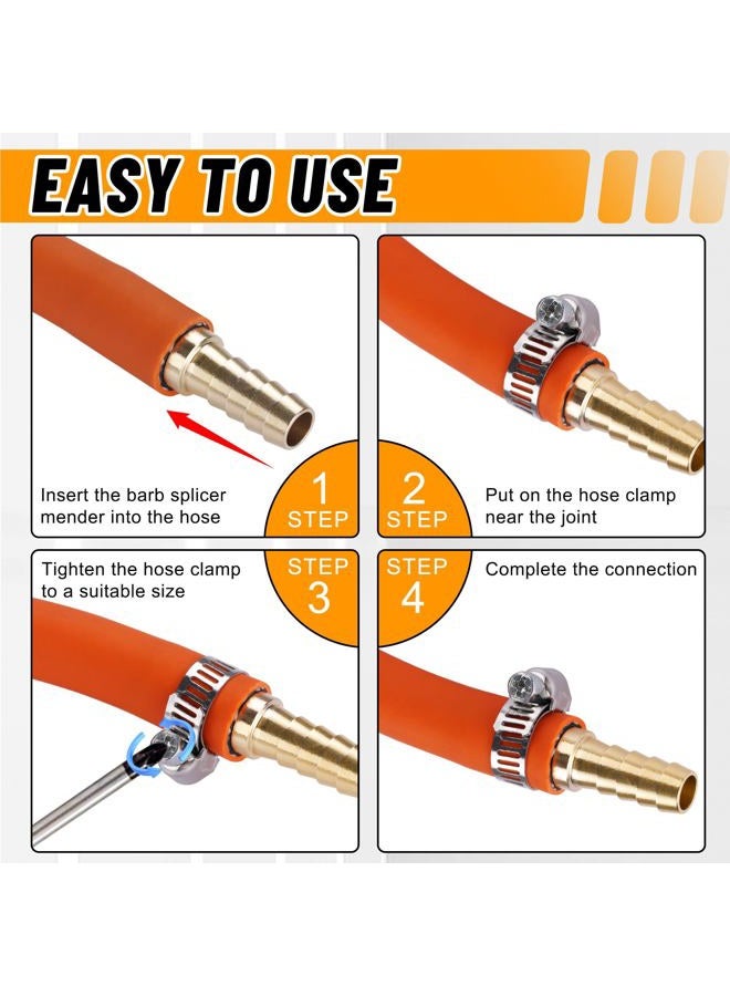 Ailbiuko 26PCS Brass Hose Barb Fitting,Barb Splicer Mender Hose Fittings 3/16" 1/4" 5/16" 3/8" 1/2" 5/8" with 52Pcs Stainless Steel Pipe Hose Clamps for Air/Fuel/Water/Oil Hose - Image 5