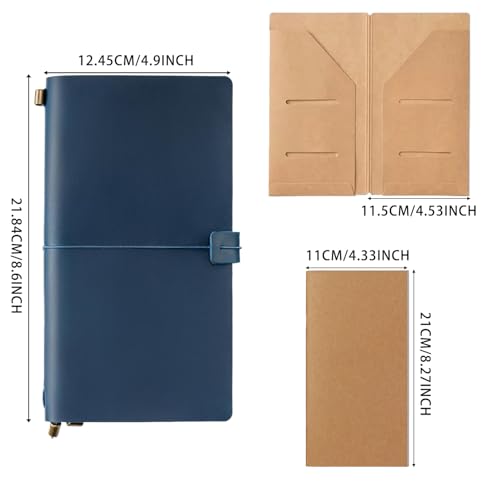 Ox Knight Refillable Leather Travelers Notebook, 8.6 x 4.9 Standard Size Travel Diary for Men and Women, Genuine Leather Travel Journal with 3 Notebook Inserts for Writing, Sketching & Planning, Blue - Image 2