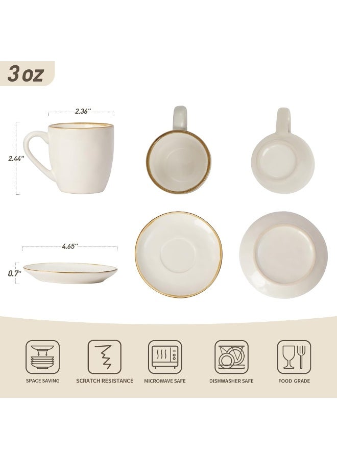 Famiware Ocean 4 Piece Set Stoneware Espresso Cups with Saucers, 3.34oz Espresso Cup Set, Perfect for Espresso and Macchiato, Microwave & Dishwasher Safe, Vanilla White - Image 5