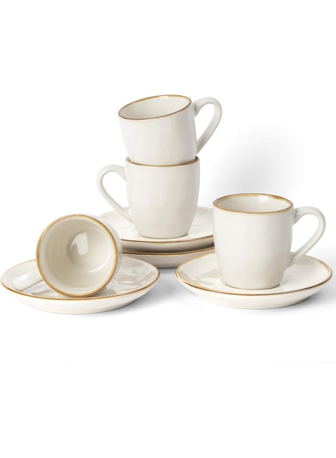 Famiware Ocean 4 Piece Set Stoneware Espresso Cups with Saucers, 3.34oz Espresso Cup Set, Perfect for Espresso and Macchiato, Microwave & Dishwasher Safe, Vanilla White - Image 1