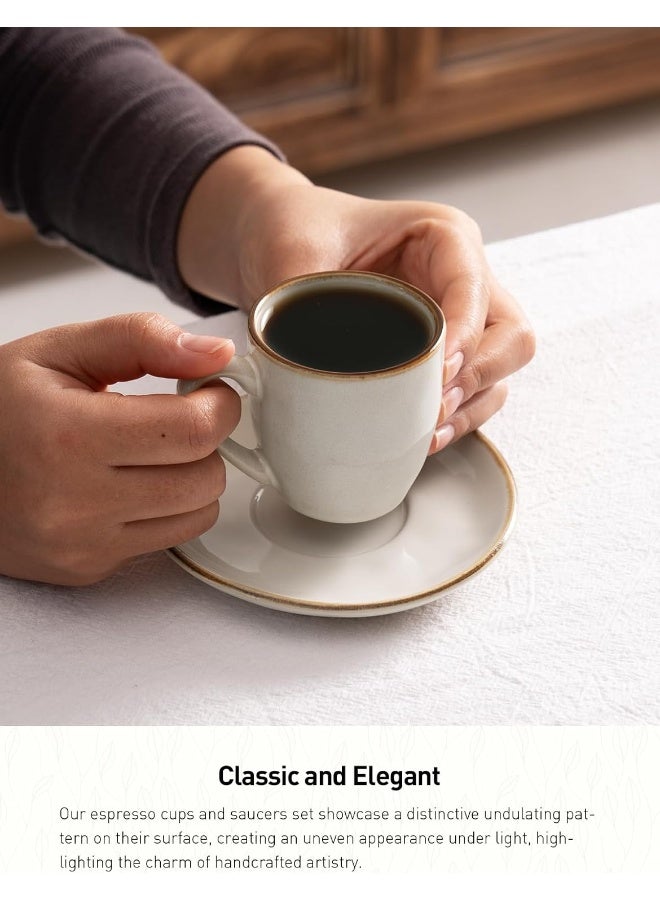 Famiware Ocean 4 Piece Set Stoneware Espresso Cups with Saucers, 3.34oz Espresso Cup Set, Perfect for Espresso and Macchiato, Microwave & Dishwasher Safe, Vanilla White - Image 3