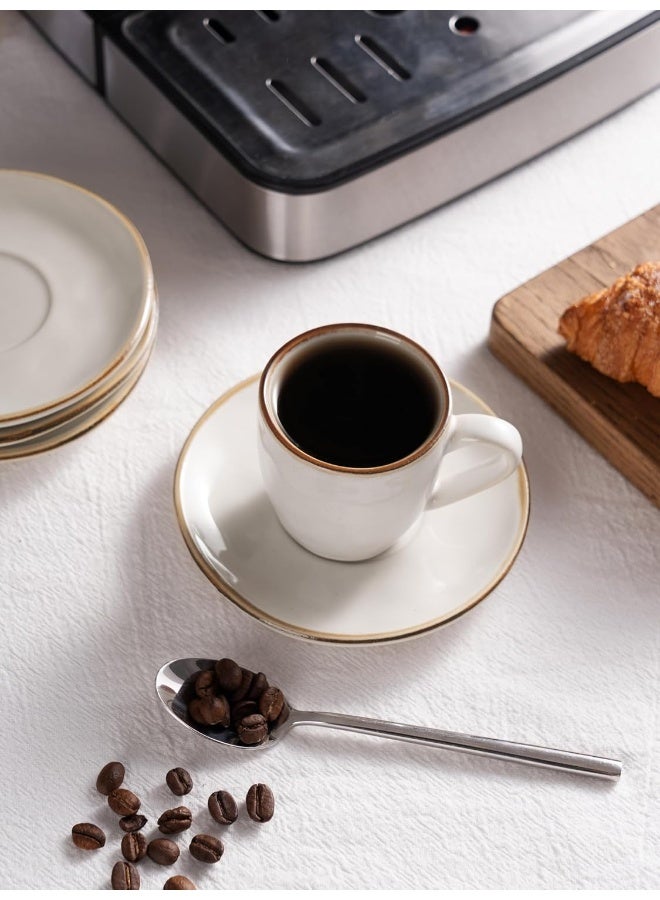 Famiware Ocean 4 Piece Set Stoneware Espresso Cups with Saucers, 3.34oz Espresso Cup Set, Perfect for Espresso and Macchiato, Microwave & Dishwasher Safe, Vanilla White - Image 2