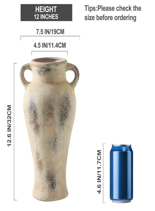 Enra Rustic Ceramic Vase with Handle, 12.6 inch Large Handcrafted Farmhouse Decorative Pottery Vase for Table Centerpiece, Wedding Decor, or Entryway Arrangement - Image 3