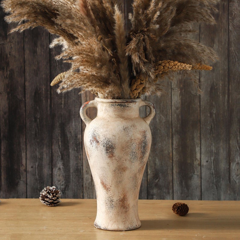 Enra Rustic Ceramic Vase with Handle, 12.6 inch Large Handcrafted Farmhouse Decorative Pottery Vase for Table Centerpiece, Wedding Decor, or Entryway Arrangement - Image 1