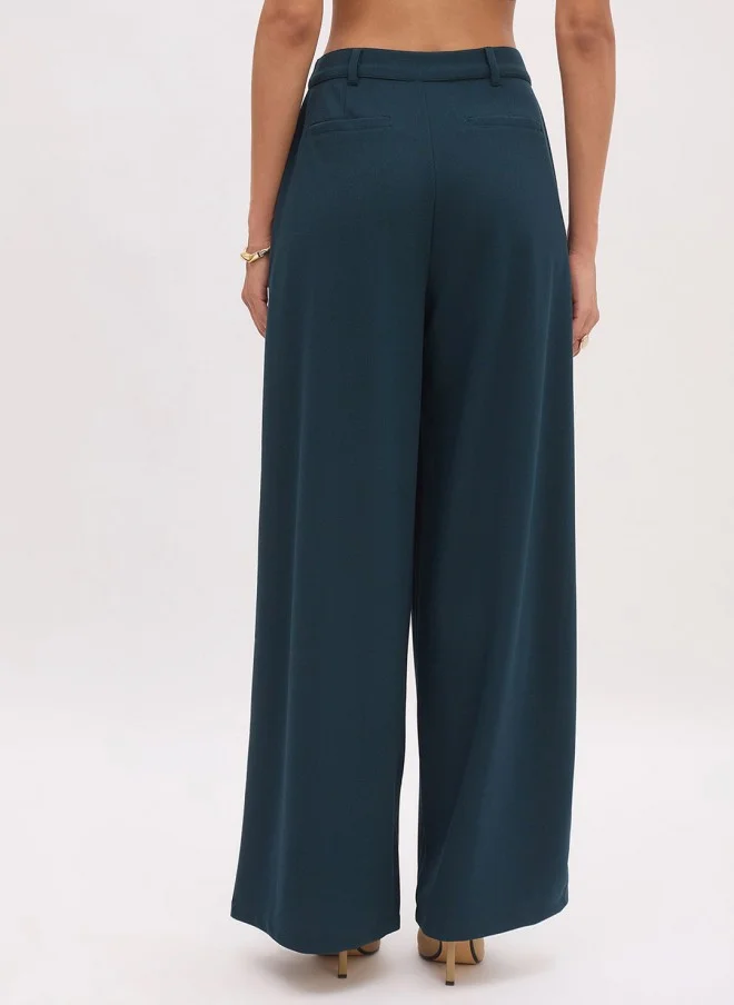 SASSAFRAS High-Rise Green Pleated Trousers for Women