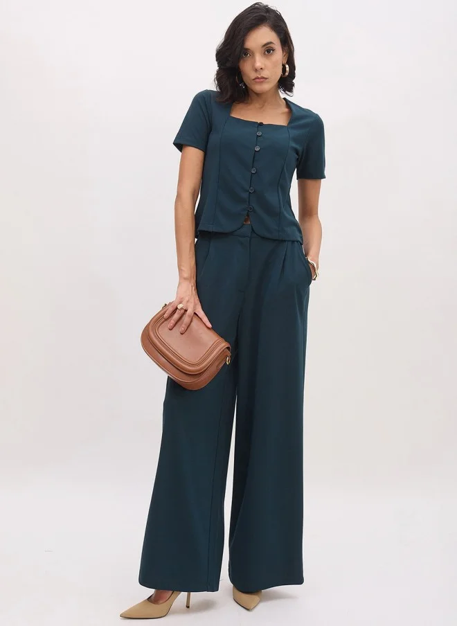 SASSAFRAS High-Rise Green Pleated Trousers for Women