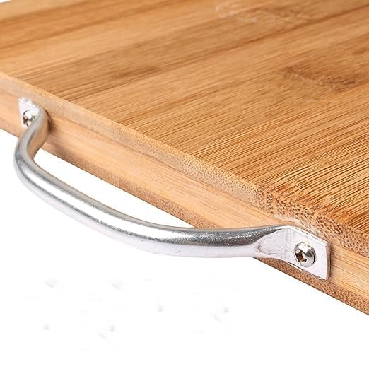 FRESHOME (34 x 24 cm) Bamboo Cutting Board for Kitchen - Eco-Friendly Wooden Chopping Board for Vegetables, Fruits, Cheese - BPA-Free, Anti-Microbial, with Stainless Steel Handle (34 x 24 cm) - Image 3