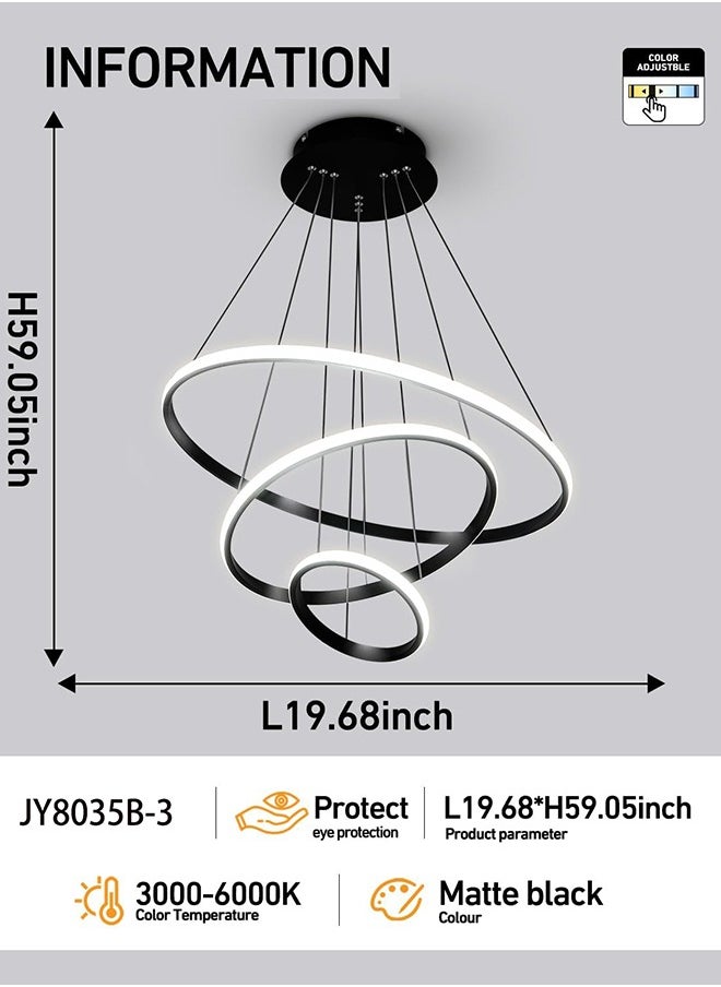 ERENYEA 3 Ring Chandelier For Living Room Modern Ceiling Light Circular Design 20+40+60cm Color = Black  - Image 1