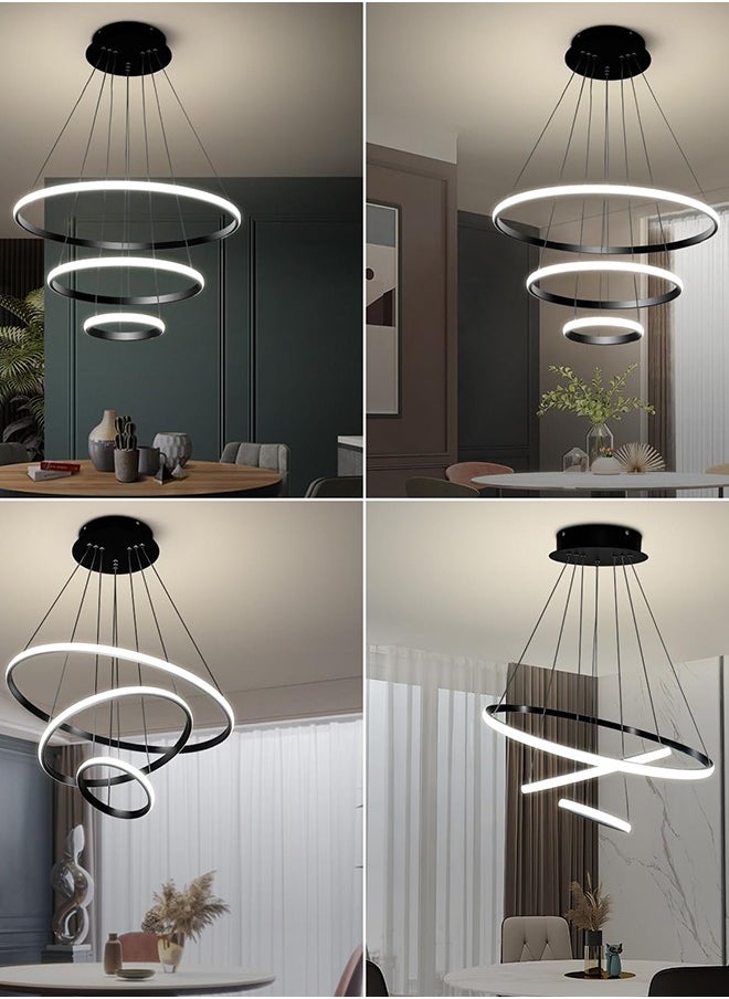 ERENYEA 3 Ring Chandelier For Living Room Modern Ceiling Light Circular Design 20+40+60cm Color = Black  - Image 2