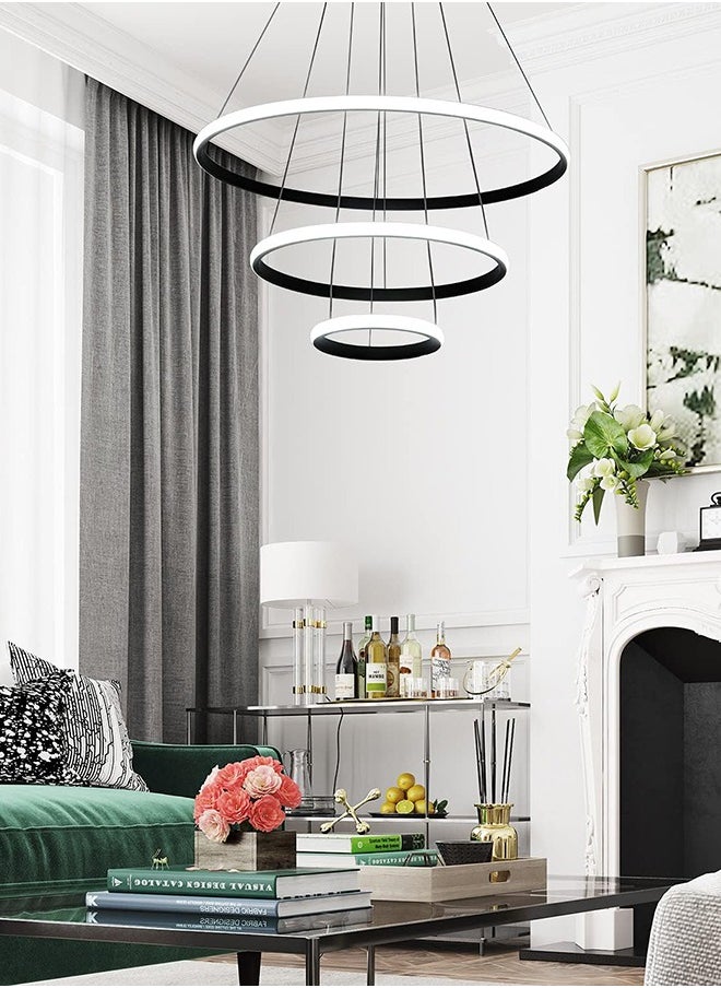 ERENYEA 3 Ring Chandelier For Living Room Modern Ceiling Light Circular Design 20+40+60cm Color = Black  - Image 5