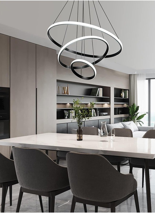 ERENYEA 3 Ring Chandelier For Living Room Modern Ceiling Light Circular Design 20+40+60cm Color = Black  - Image 3