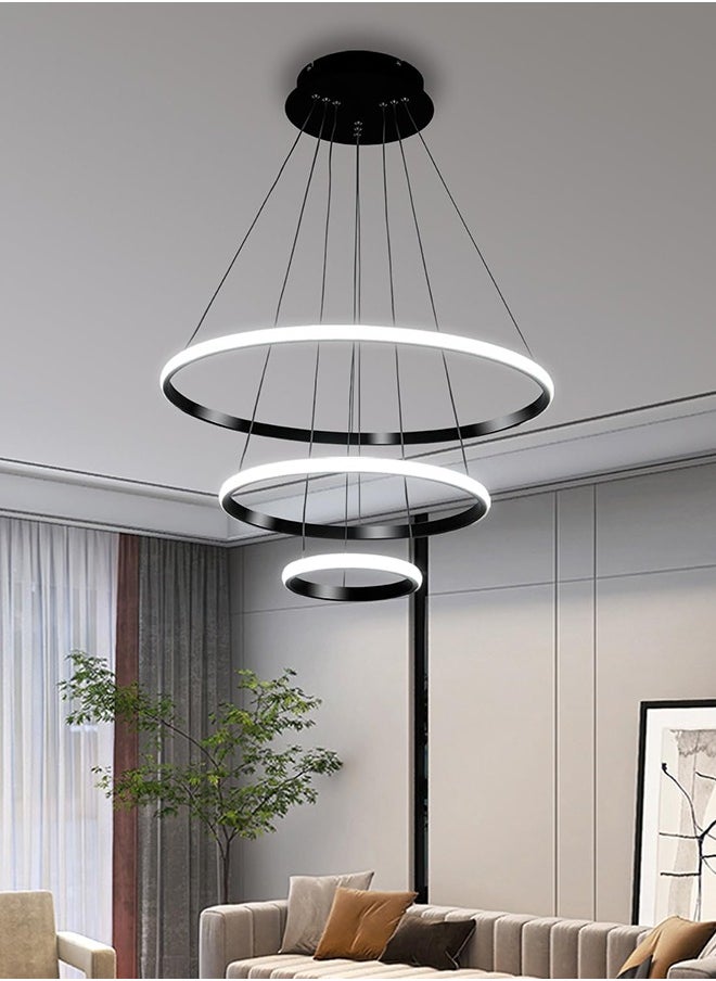 ERENYEA 3 Ring Chandelier For Living Room Modern Ceiling Light Circular Design 20+40+60cm Color = Black  - Image 4
