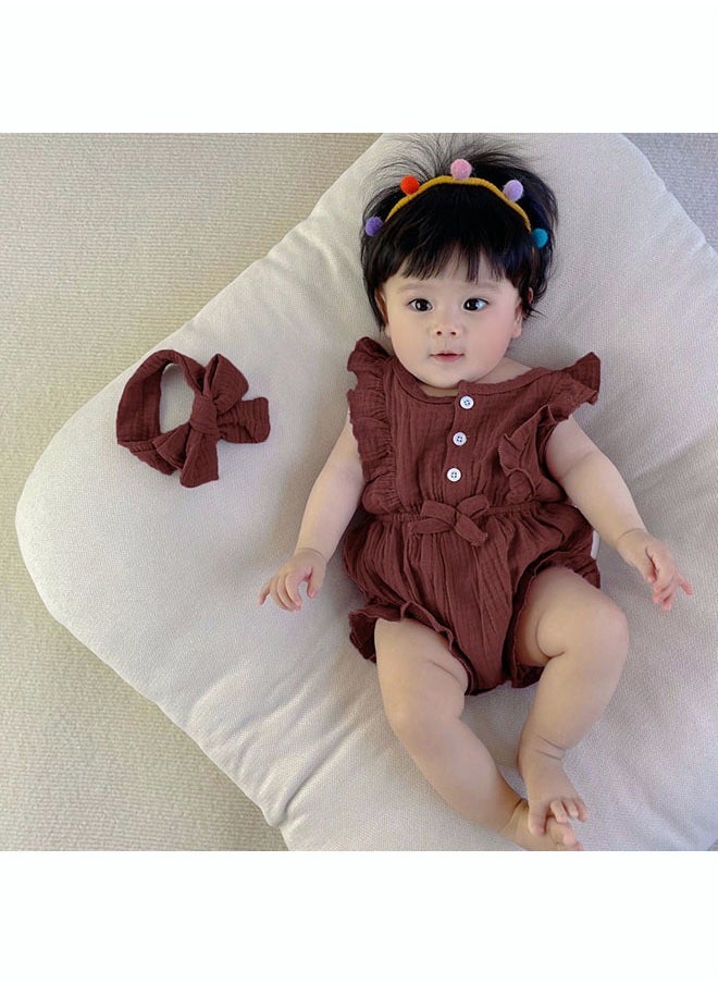 roaiss - 2 Piece Newborn Ear Edging Jumpsuit Cotton on Opening and Closing Design Crotch Snap Design Facilitates Diaper Replacement - Image 1