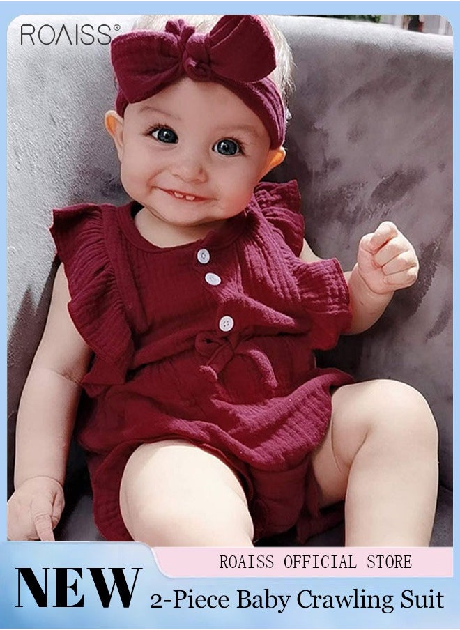 roaiss - 2 Piece Newborn Ear Edging Jumpsuit Cotton on Opening and Closing Design Crotch Snap Design Facilitates Diaper Replacement - Image 1