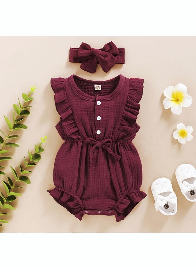 roaiss - 2 Piece Newborn Ear Edging Jumpsuit Cotton on Opening and Closing Design Crotch Snap Design Facilitates Diaper Replacement - Image 1