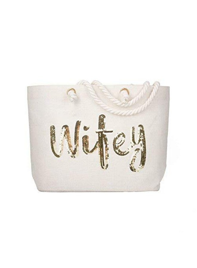 ElegantPark حقيبة يد للزوجة هدية لحفلات الزفاف هدايا للعروس شهر العسل حقيبة شاطئ حقيبة من الخيش مع جيب داخلي من الترتر الذهبي