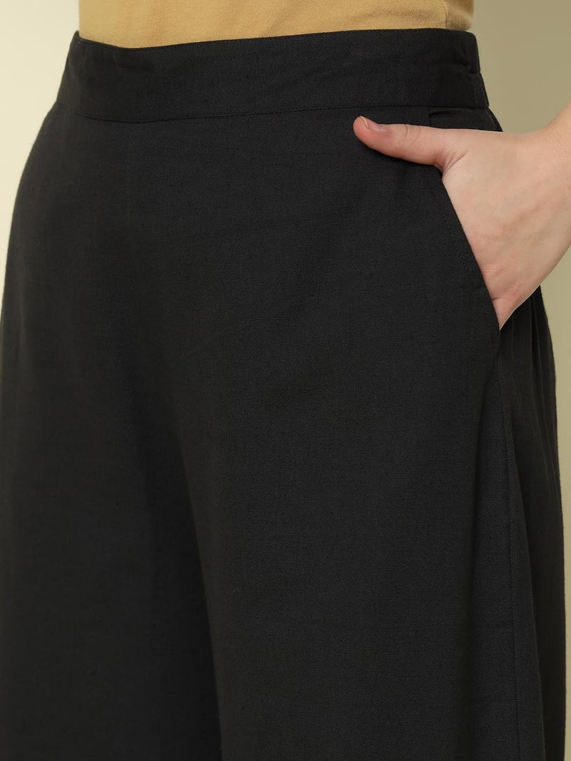 FIORRA Women's Black Cotton Solid Palazzo BTM003 - Image 5