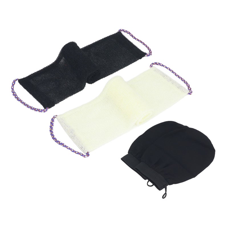 African Net Sponge Long Net Bath Sponge Nylon Body Exfoliating Net Back Scrubber with Bathing Gloves for Shower Skin Smoother Black Beige - Image 3