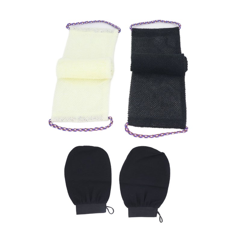 African Net Sponge Long Net Bath Sponge Nylon Body Exfoliating Net Back Scrubber with Bathing Gloves for Shower Skin Smoother Black Beige - Image 5