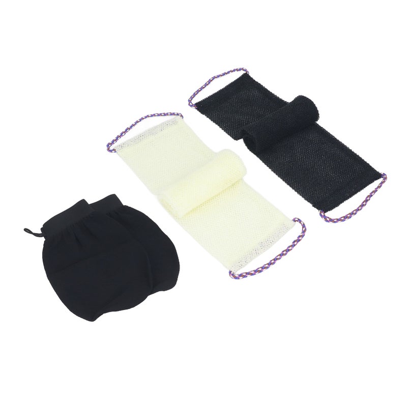 African Net Sponge Long Net Bath Sponge Nylon Body Exfoliating Net Back Scrubber with Bathing Gloves for Shower Skin Smoother Black Beige - Image 4