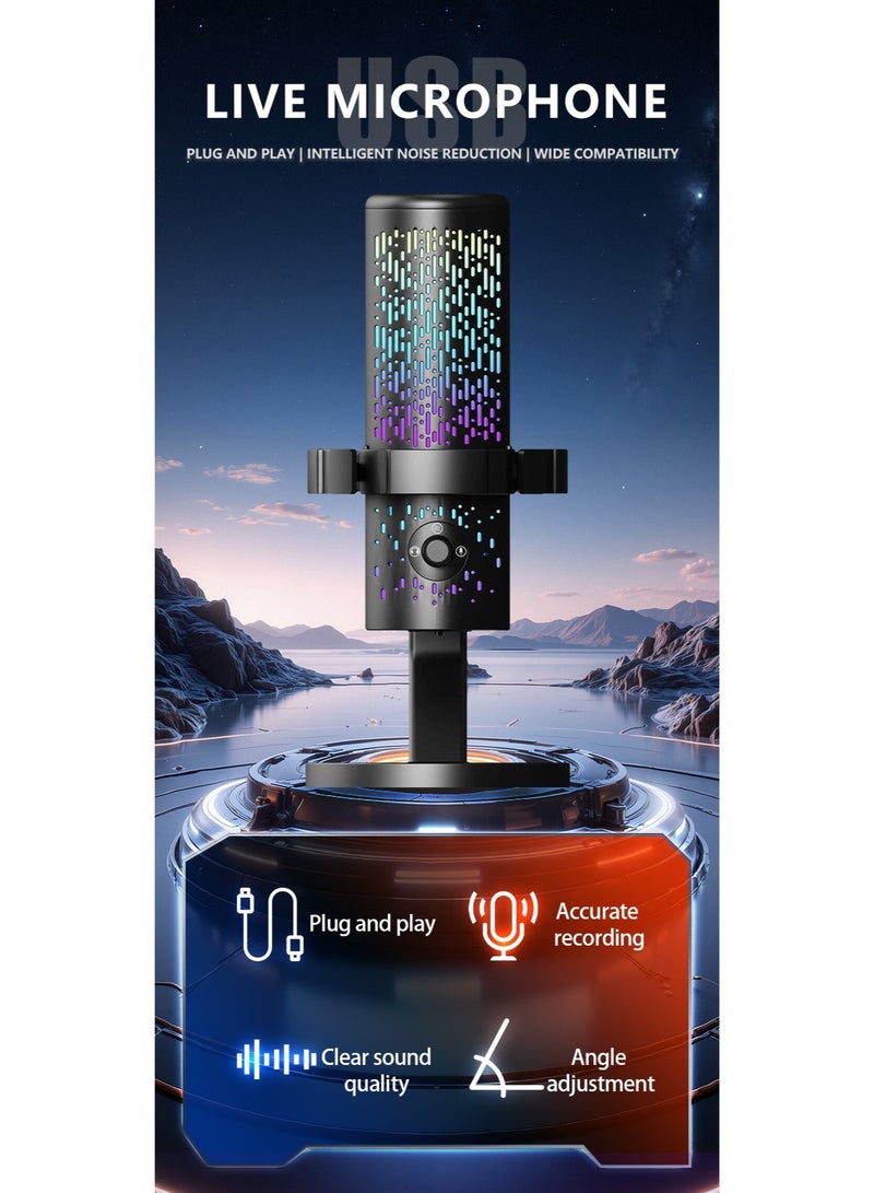 ميكروفون ZFSZ DM900 الاحترافي المزود بتقنية RGB وواجهة USB ومكثف صوتي مع مرشح صوت مدمج - ميكروفون استوديو للبث المباشر مزود بإضاءة نجمية وزر كتم الصوت والتحكم في مستوى الصوت وحامل مقاوم للاهتزاز، مخصص للألعاب والكمبيوتر الشخصي ويوتيوب - Image 2