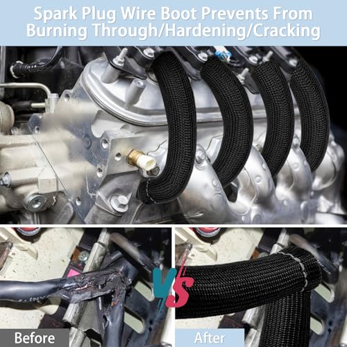 Opvixi Spark Plug Wire Heat Shield, 8Pcs 2500° Spark Plug Boot, Spark Plug Heat Shield Sleeve for SBC BBC 350 454 Plug Boot Protector, 6 Inch Black - Image 5