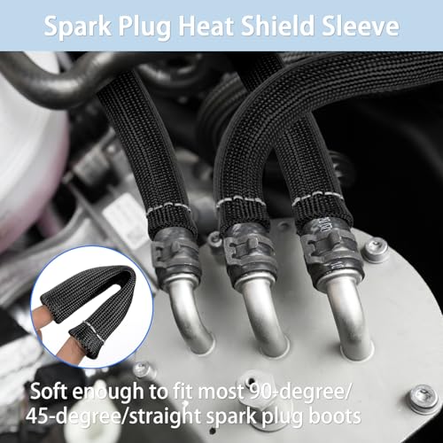 Opvixi Spark Plug Wire Heat Shield, 8Pcs 2500° Spark Plug Boot, Spark Plug Heat Shield Sleeve for SBC BBC 350 454 Plug Boot Protector, 6 Inch Black - Image 3