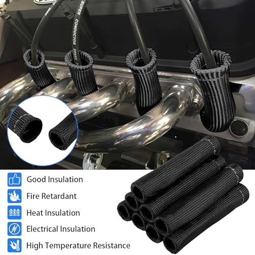 Opvixi Spark Plug Wire Heat Shield, 8Pcs 2500° Spark Plug Boot, Spark Plug Heat Shield Sleeve for SBC BBC 350 454 Plug Boot Protector, 6 Inch Black - Image 4