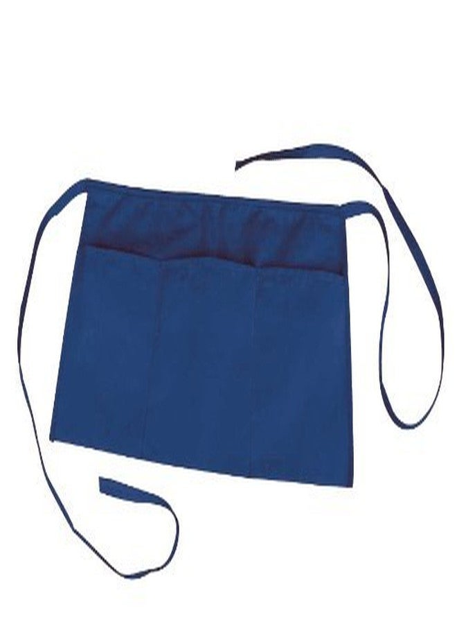 DALIX Waist Aprons Commercial Restaurant Home Bib Spun Poly Cotton Kitchen (3 Pockets) in Navy Blue 2 Pack