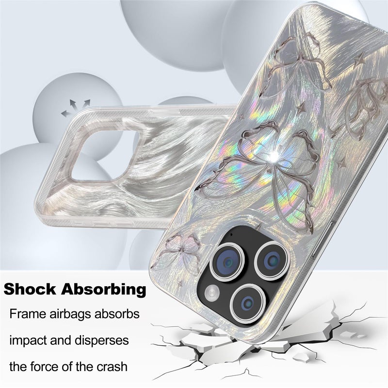 I-MGAE-IN-AR Compact Case for iPhone 15 Pro Max Shiny Silver Butterfly Design,Cute Trendy Soft Slim TPU Shockproof Protective Phone Cases Cover for Women Girls Aesthetic Glitter - Image 3