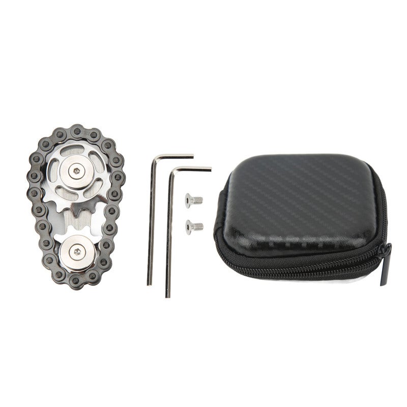 Stainless Steel Fingertip Toy: Pocket Sized Silver Black Wearproof Metal - Stress Relief & Focus Detachable Gear Chain for Travel, Work and Home - Image 1