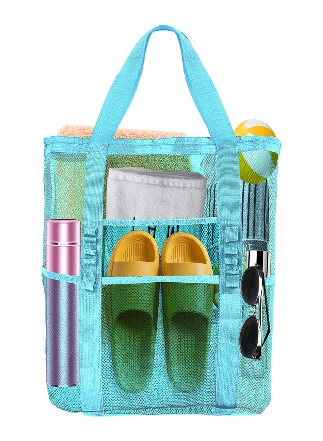 Yunaeduo Extra Large Mesh Beach Bag - Lightweight & Foldable Family Beach Bag with 9 Pockets for Toys, Towels & Vacation Essentials - Blue - Image 1