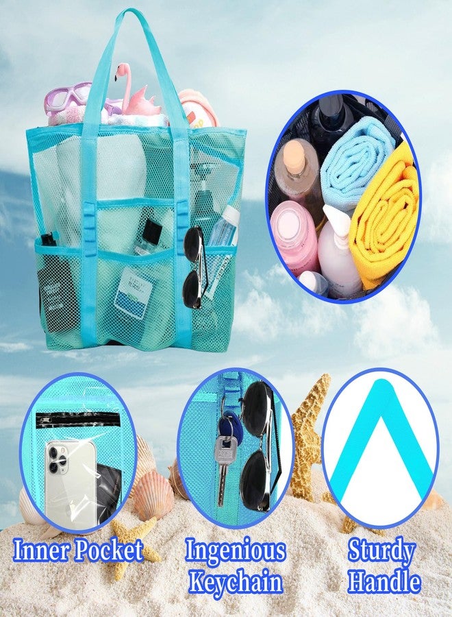 Yunaeduo Extra Large Mesh Beach Bag - Lightweight & Foldable Family Beach Bag with 9 Pockets for Toys, Towels & Vacation Essentials - Blue - Image 4