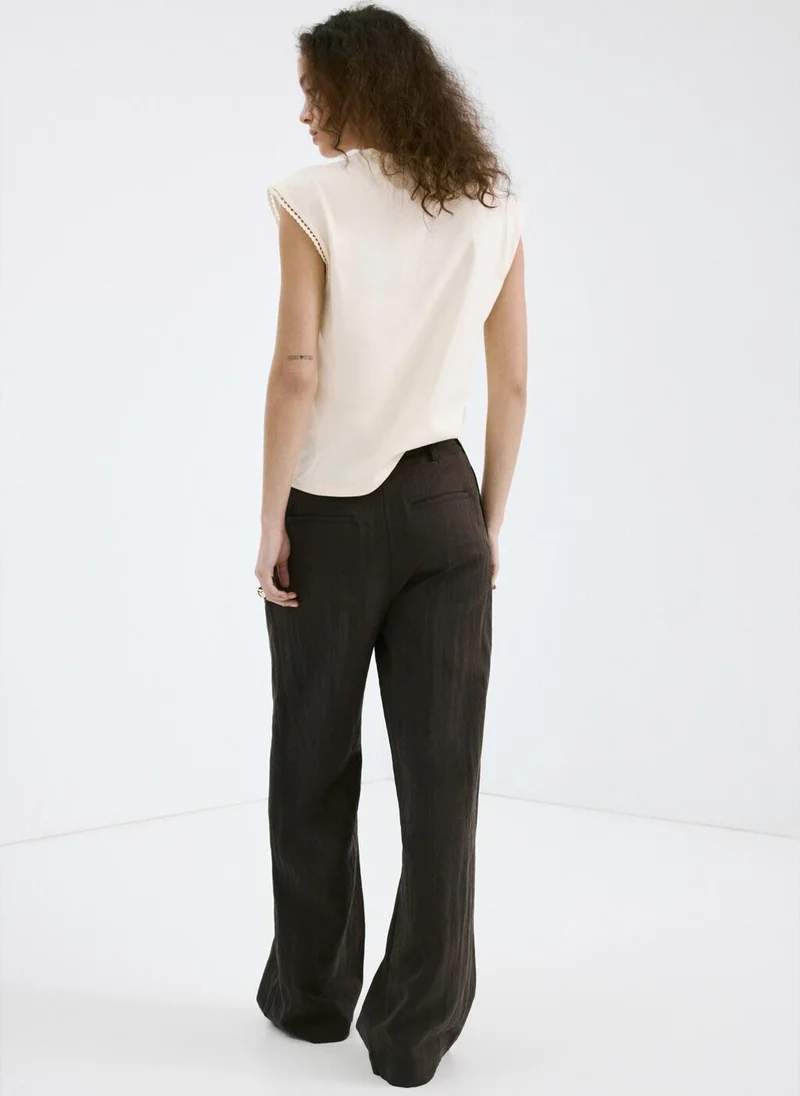 مانجو Embroidered openwork cotton T-shirt