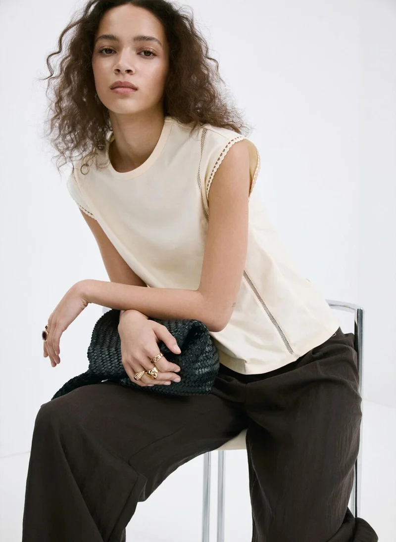 Mango  Embroidered openwork cotton T-shirt for Women | Best Price UAE