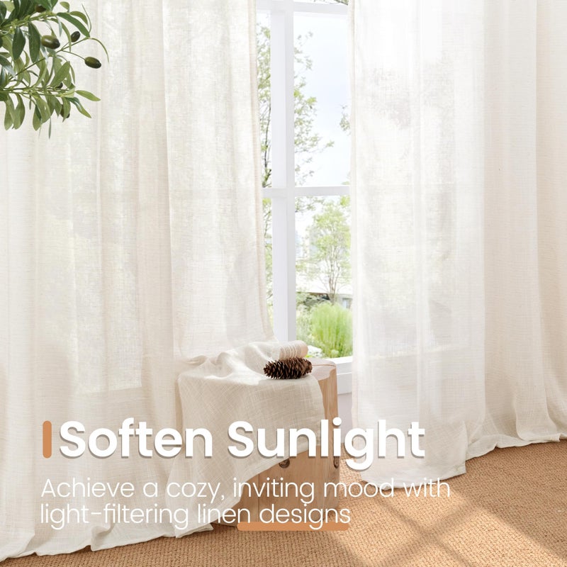 BGment Linen Curtains 36 Inch Length for Small Window Over Sink - Half Drapes Natural Semi Sheer with Rod Pocket for Kitchen Bathroom, 2 Panels Set, 30 X 36 Inch - Image 4