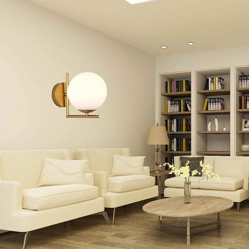 SVDK Corded Electric White Golden Modern Wall Lamp Iron Glass Globe Lampshade Bedroom Wall Light Bulb Not Included - Image 3