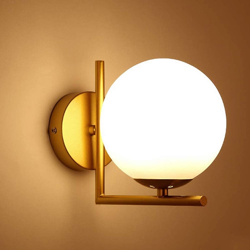 SVDK Corded Electric White Golden Modern Wall Lamp Iron Glass Globe Lampshade Bedroom Wall Light Bulb Not Included - Image 1