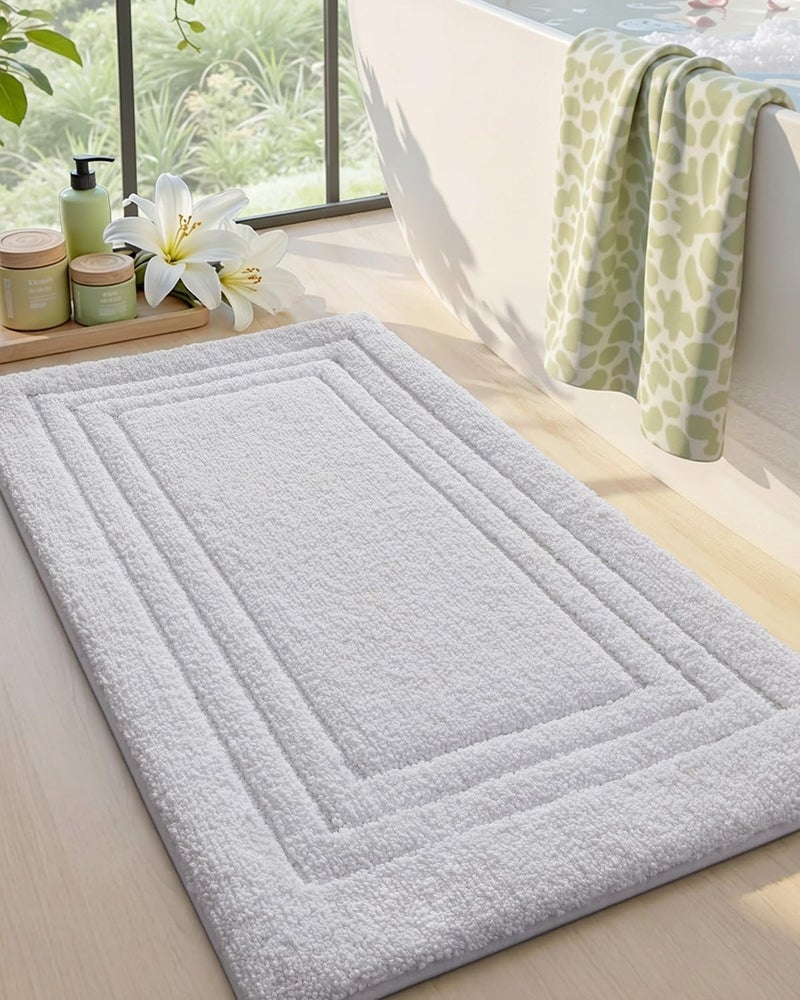 Bathroom Mat 50 x 80 cm, Non Slip Washable Bathroom Rug, Soft Absorbent Shower Floor Rugs with Rubber Backing, Microfiber Bathmat for Tub, Sink Accessories Decor, White - Image 1