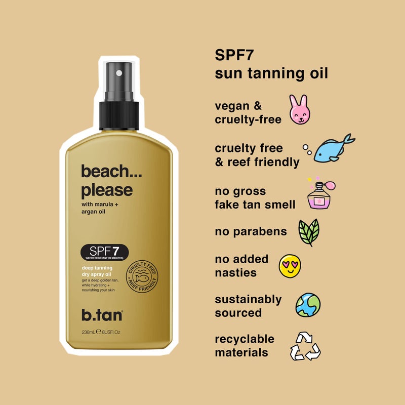 b tan b.tan SPF 7 Deep Tanning Dry Spray | Beach... Please Tanning Oil - Get a Deep Bronze & Golden Tan, Deeply Nourishes Skin from Marula & Argan Oil, Hint of Self Tan, Vegan, Cruelty Free, 236ml - Image 3