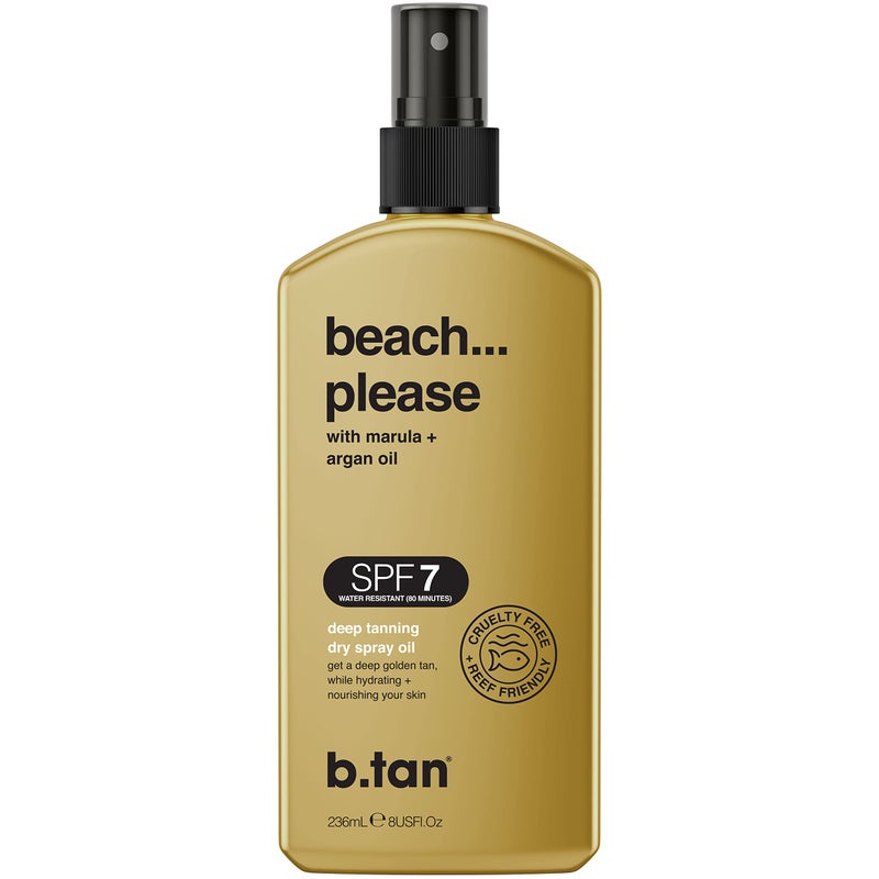 b tan b.tan SPF 7 Deep Tanning Dry Spray | Beach... Please Tanning Oil - Get a Deep Bronze & Golden Tan, Deeply Nourishes Skin from Marula & Argan Oil, Hint of Self Tan, Vegan, Cruelty Free, 236ml - Image 1