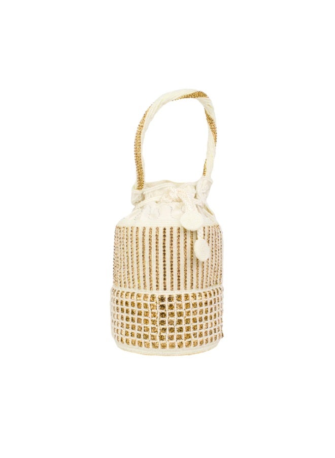 Dollar's Luxury Jute Potli Bag PT55 - Premium Ethnic Drawstring Clutch for Women, Designer Bridal Wedding Party Handbag, Traditional Ladies Gift Purse with Royal Finish and Classy Look  (Cream) - Image 1