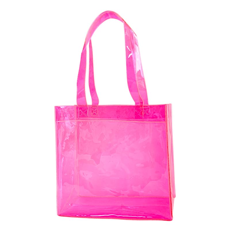 TotePrint 1pcs Pink Waterproof Large Transparent Pvc Shopping Clear Tote Bag with Handles Clear Tote Bags for Work Beach，Sports (Pink) - Image 1