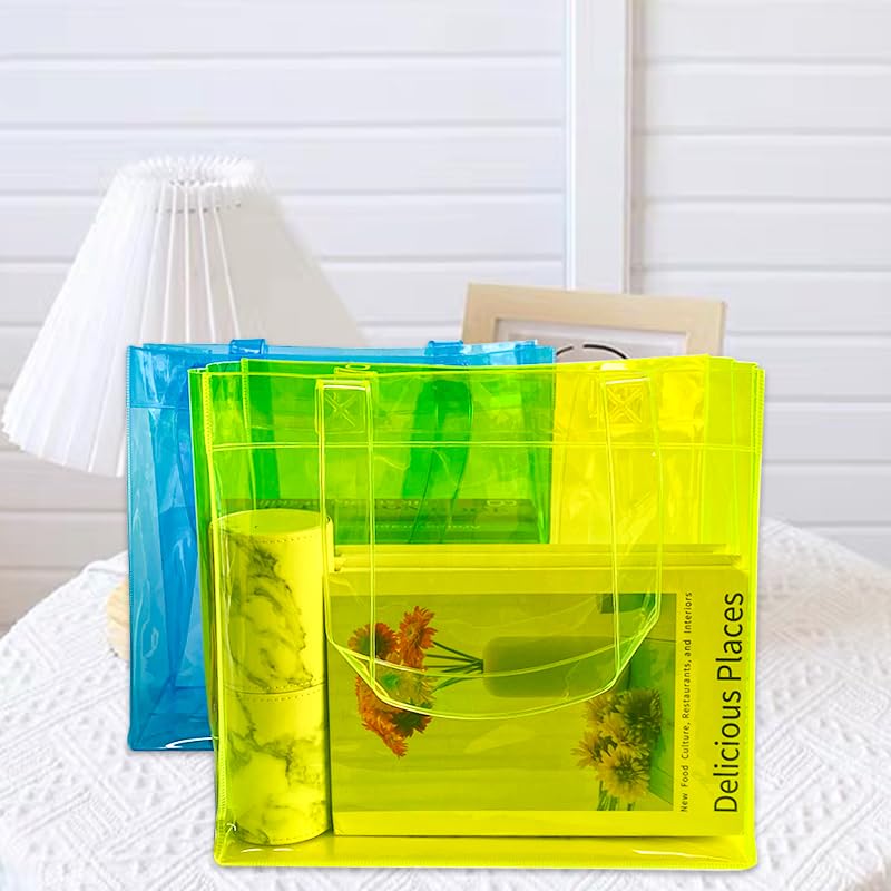 TotePrint 1pcs Pink Waterproof Large Transparent Pvc Shopping Clear Tote Bag with Handles Clear Tote Bags for Work Beach，Sports (Pink) - Image 3