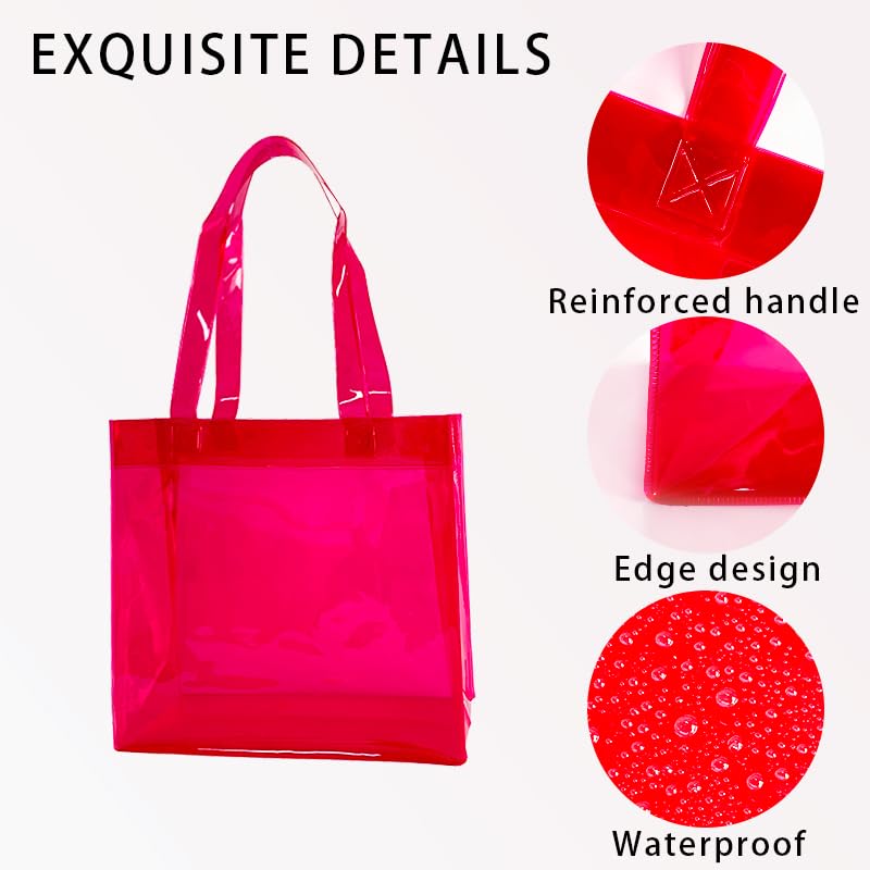 TotePrint 1pcs Pink Waterproof Large Transparent Pvc Shopping Clear Tote Bag with Handles Clear Tote Bags for Work Beach，Sports (Pink) - Image 5