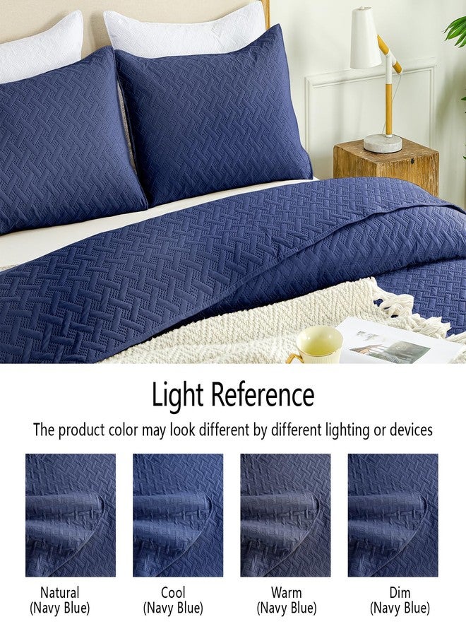 FLYMME Quilts Queen Size - Ultra Soft Navy Blue Quilt Lightweight Microfiber Bedspreads, Classic Basket Weave Pattern Bedspread Bed Coverlet 3 Pieces for All-Season (1 Quilt, 2 Pillow Shams) - Image 5