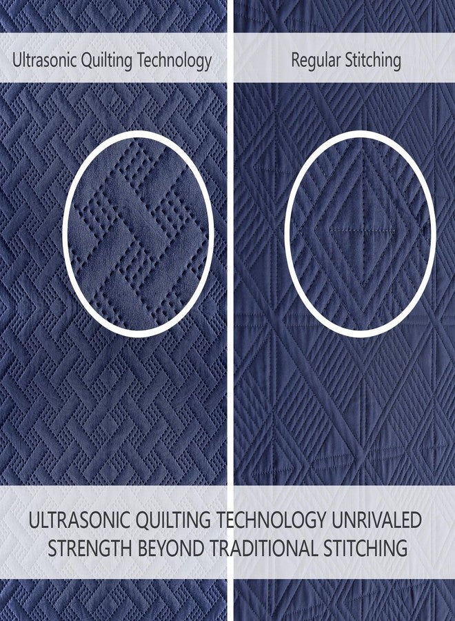 FLYMME Quilts Queen Size - Ultra Soft Navy Blue Quilt Lightweight Microfiber Bedspreads, Classic Basket Weave Pattern Bedspread Bed Coverlet 3 Pieces for All-Season (1 Quilt, 2 Pillow Shams) - Image 3
