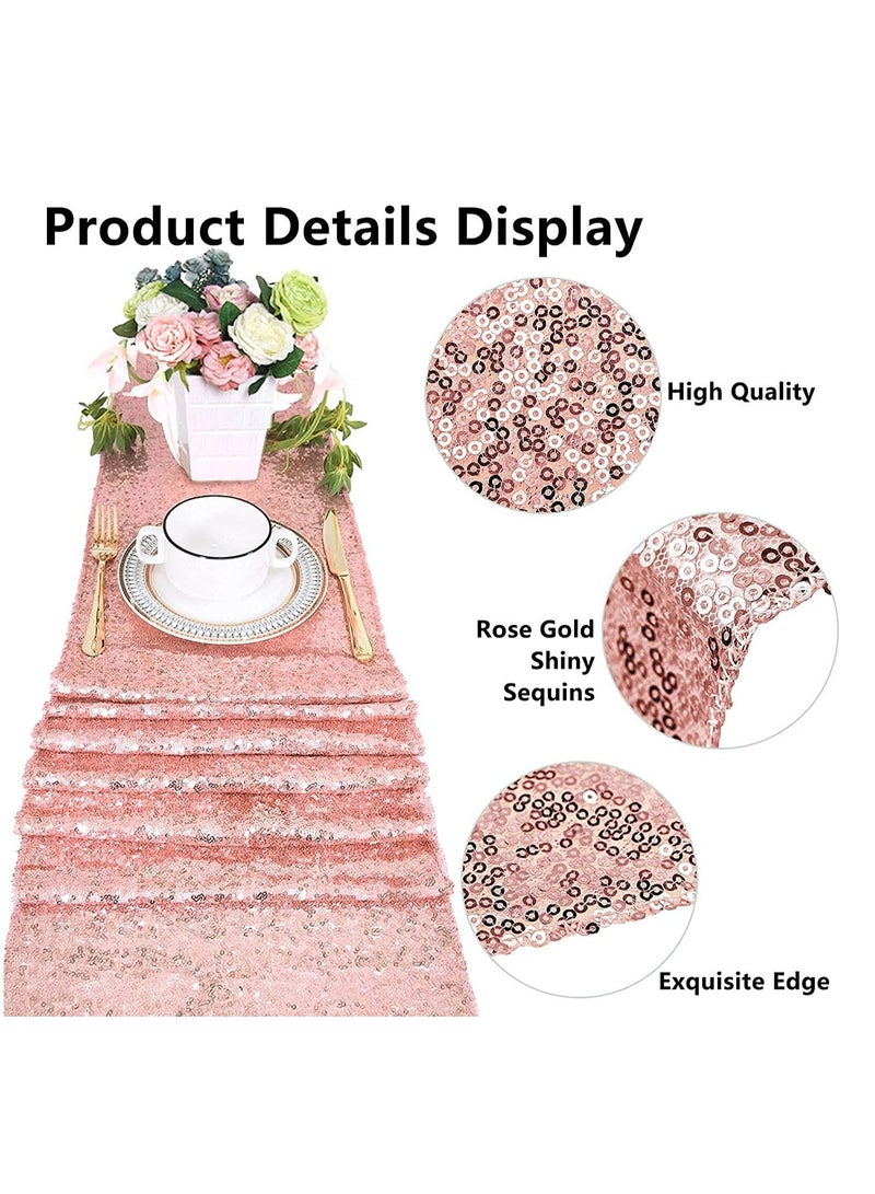 سيوسي مفرش طاولة من الساتان ، مفرش طاولة من الترتر باللون الذهبي الوردي للطاولات المستطيلة وأغطية طاولات لامعة لخطوبة الزفاف وحفلات أعياد الميلاد وحفلات استقبال المولود (12 × 72 بوصة) - Image 2